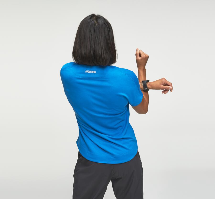 Hoka One One Womens Tee - Lifestyle - Blue - FWMV24397